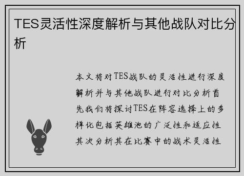 TES灵活性深度解析与其他战队对比分析